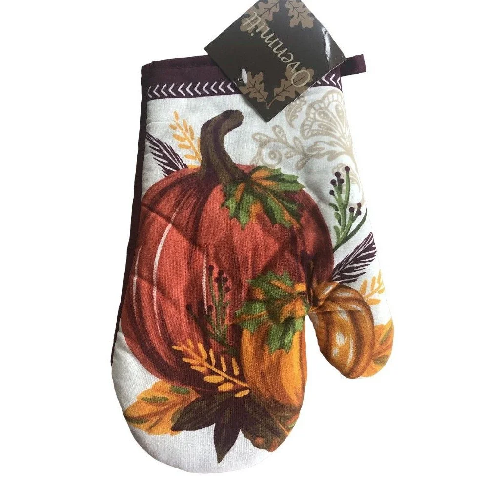 Pumpkin Kitchen Dish Towel Oven Mitts Potholder Thanksgiving Autumn Set of 4